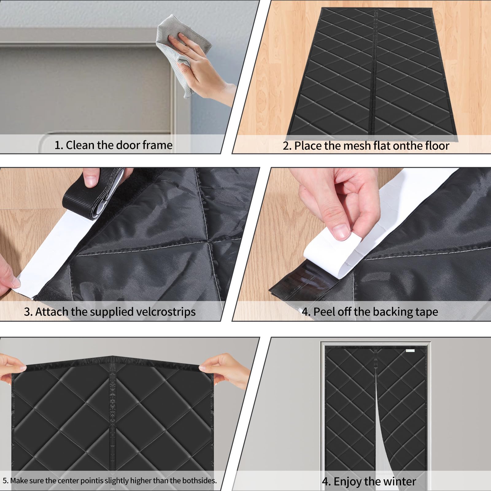 Wärmeschutzvorhang Magnet für Türen, Upgrade Thermo Türvorhang Ohne Bohren, 120x200cm Isolier Schutz Vorhang, Haustierfreundlich, Wasserdicht, Winddicht, Volle Größe, Schwarz
