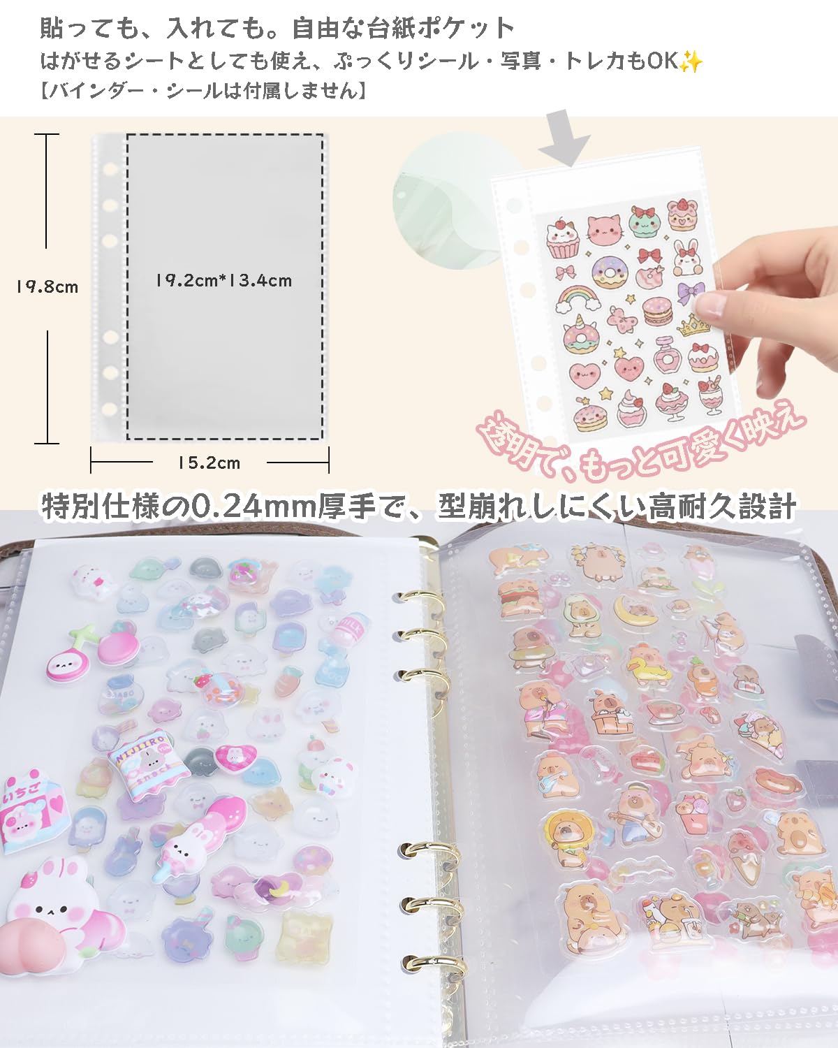 Amazon.co.jp: シール帳 リフィルセット 剥がせる台紙 透明ポケット A4