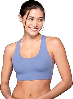 Floatley Be Well Medium Impact Sports Bra Wirefree Soft Comfort Pull On Criss Cross Strappy Back With Embedded Pads For Women