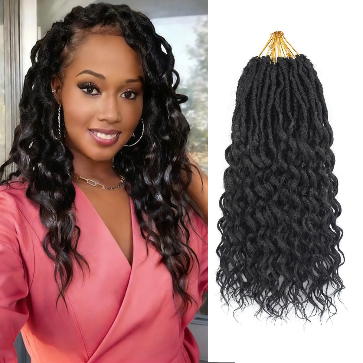 Short Deep Faux Locs Crochet Hair for Black Women-8 Packs 12 Inch Pre Looped Goddess Locs Crochet Hair With Curly Ends Prelooped Synthetic Crochet