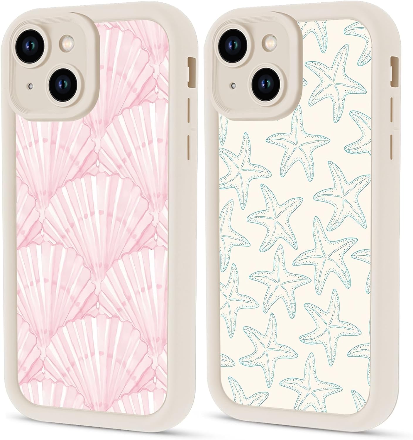 2 Pack Summer Beach Shell Starfish Phone Cases for iPhone 14 Case Shockproof Soft Raised Camera Protective Phone Cover Funda for iPhone 14 6.1 Inch