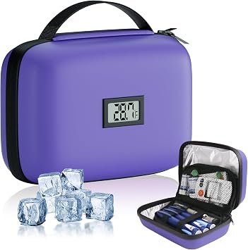 Insulin Cooler Travel Case with Temperature Display, TSA Approved Diabetic Cooling Bag for Insulin Pens and Supplies, Refrigerated Medicine Organizer with 2 Ice Packs