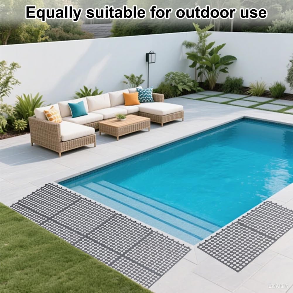 INTERWARM 24 Tapis de Douche Antidérapant Tapis de Douche Antidérapant en PVC Souple de 31x31cm D'Épaisseur Dalles de Sol Emboîtables avec Système D'Évacuation pour Piscine Terrasse Balcon Chenil