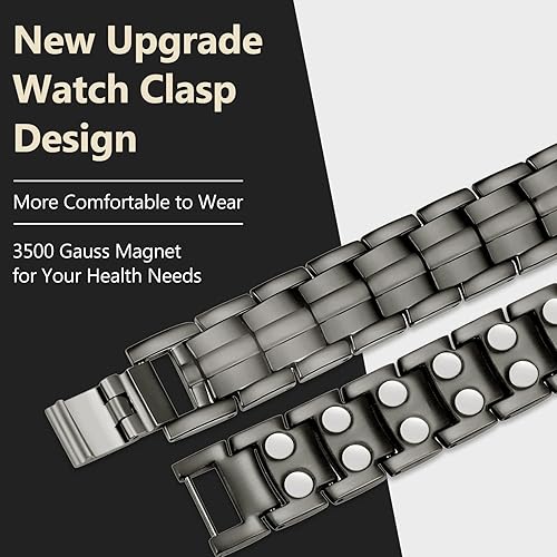 Miniatura 3 de Feraco Pulsera magnética para hombre, acero de titanio, pulsera magnética para hombres con imanes de doble fila ajustable (gris)