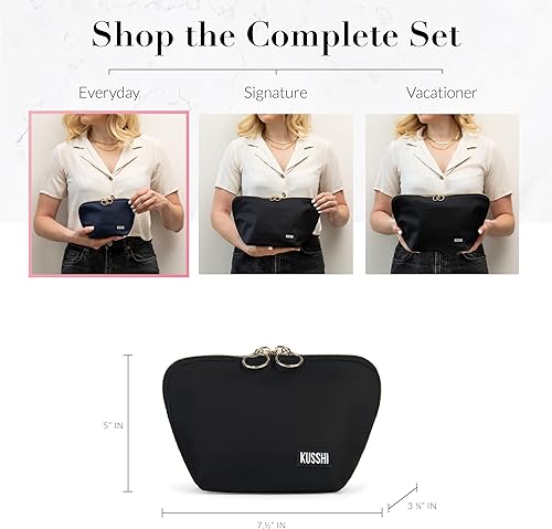 Miniatura 5 de KUSSHI Bolsa de maquillaje de viaje lavable para bolso (todos los días, negro satinadorosa)