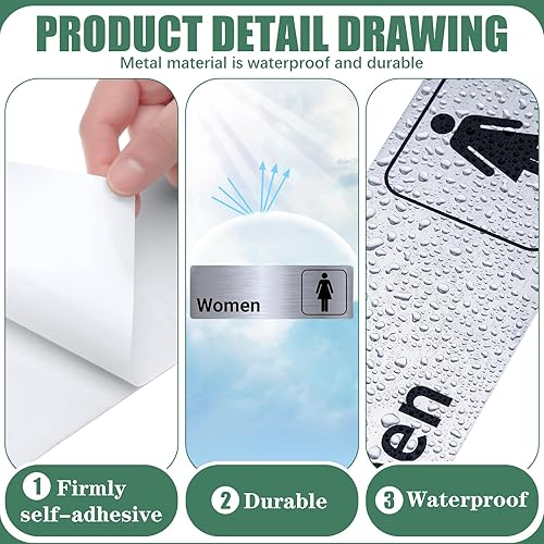 Miniatura 3 de Letreros de aluminio cepillado para baño, para hombres y mujeres, letrero moderno para baño, 9 x 3 pulgadas, decoración para puertas de baño,