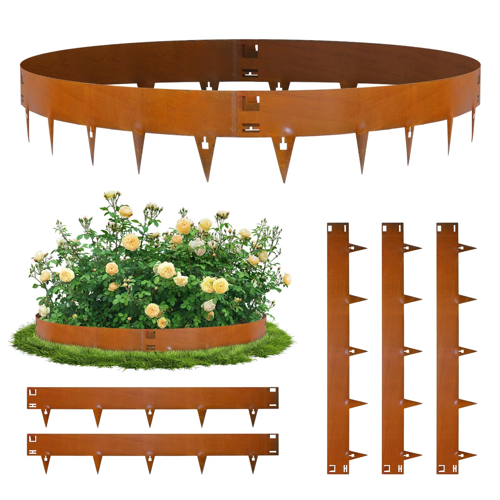 107,5 cm x 5 Bordures de pelouse en Acier Corten Flexible Bordure de Parterre en Acier | Flexibles pour Bordures de parterres Jardin Hauteur 20cm