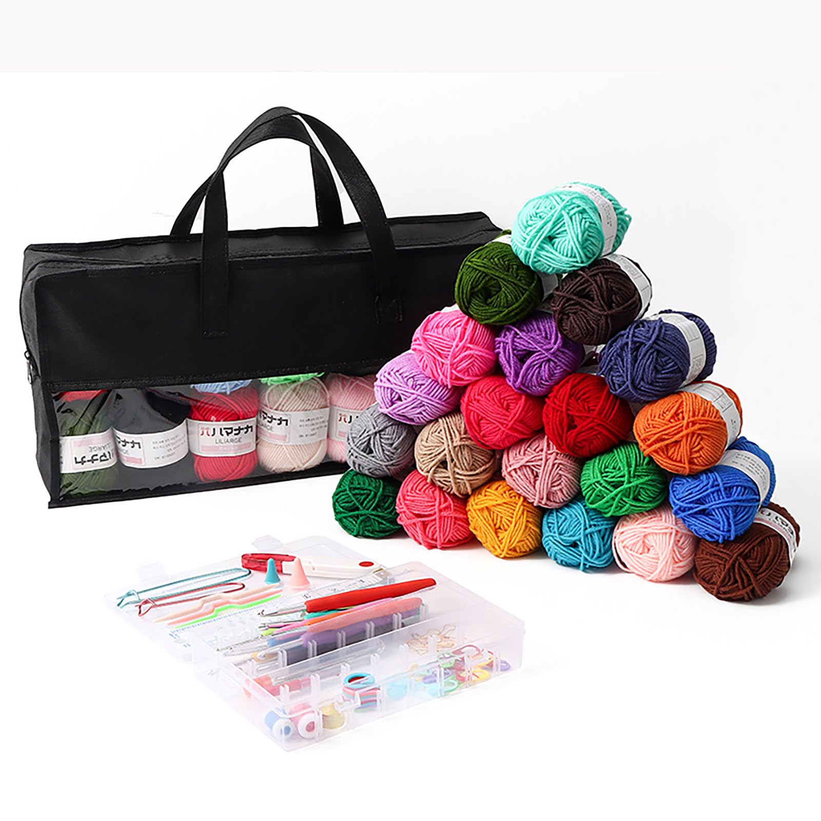Jazuaiao Ergonomic Crochet Hook Sewing Needle Set with Knitting Accessories Crochet Bag for Beginner Hobbyist Knitting Project Yarn Set