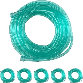 5 Pack Oxygen Tubing,25Ft Green Crush Resistant Oxygen Supply Tubing,Non Kinking Durable Oxygen Tubes,Universal Interface,Individually Packaged