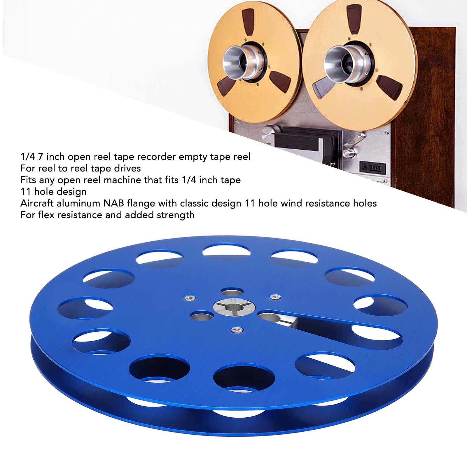 Aufnahmebandspule, 1/4 7 Zoll Leere Bandspule, Aufwickelspule, Tonband-Aufwickelspule, Universelle 11-Loch-Aluminiumlegierungs-Offene Spule für (Blau)