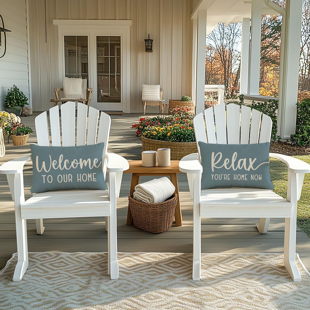 PANDICORN Decorative Throw Pillow Covers 12x20 Inch Welcome to Our Home Dusty Blue Outdoor Farmhouse Decorations Lumbar Decorative Throw Pillow Case for Home Sofa Couch Living Room Decor - Image 5