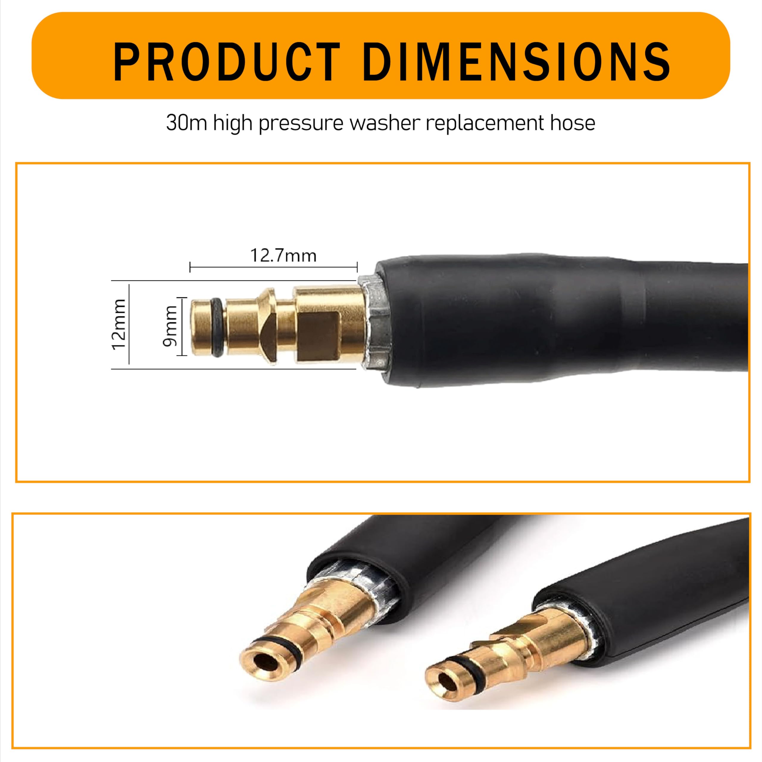 Tubo di prolunga per idropulitrice ad alta pressione, 30 m, per Kärcher K2, K3, K4, K5, K6, K7, con attacco Quick-Connect, ricambio