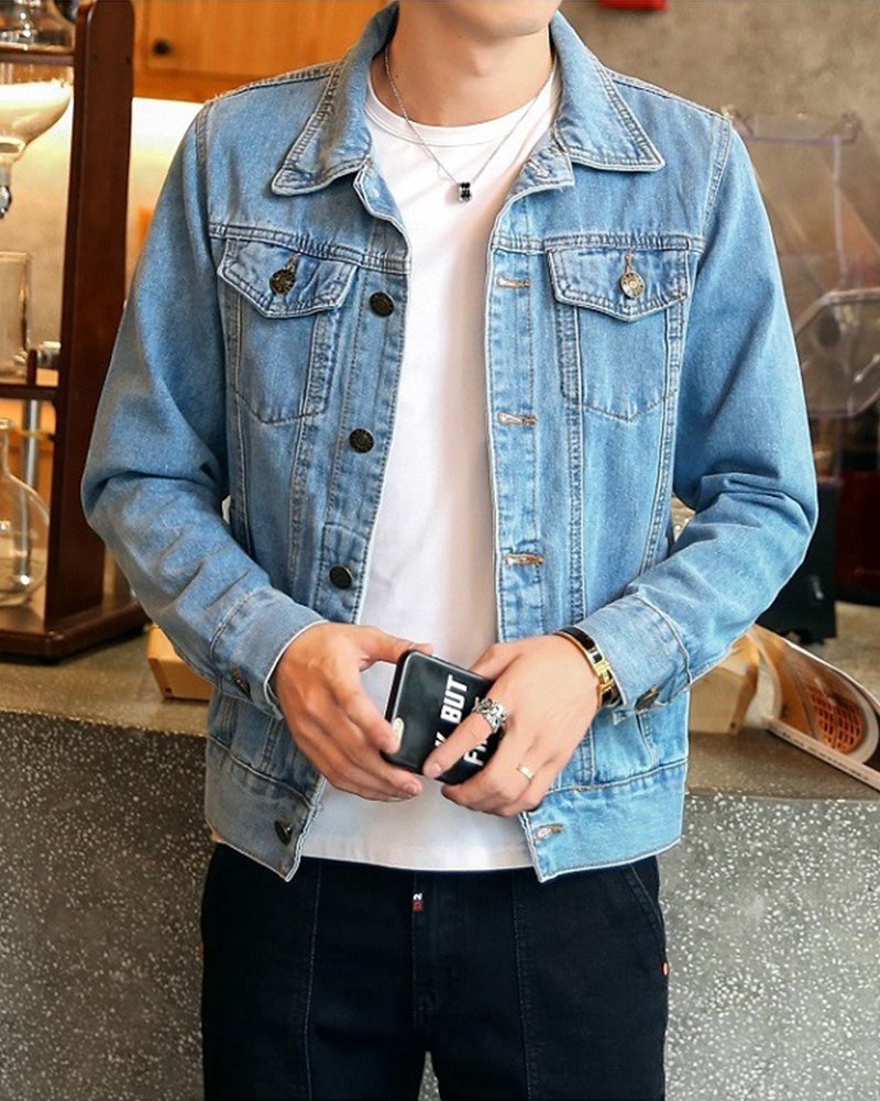DAIHAN Uomo Giacca di Jeans Vintage Classica Giubbotto Denim Giacca Panciotto Sottile