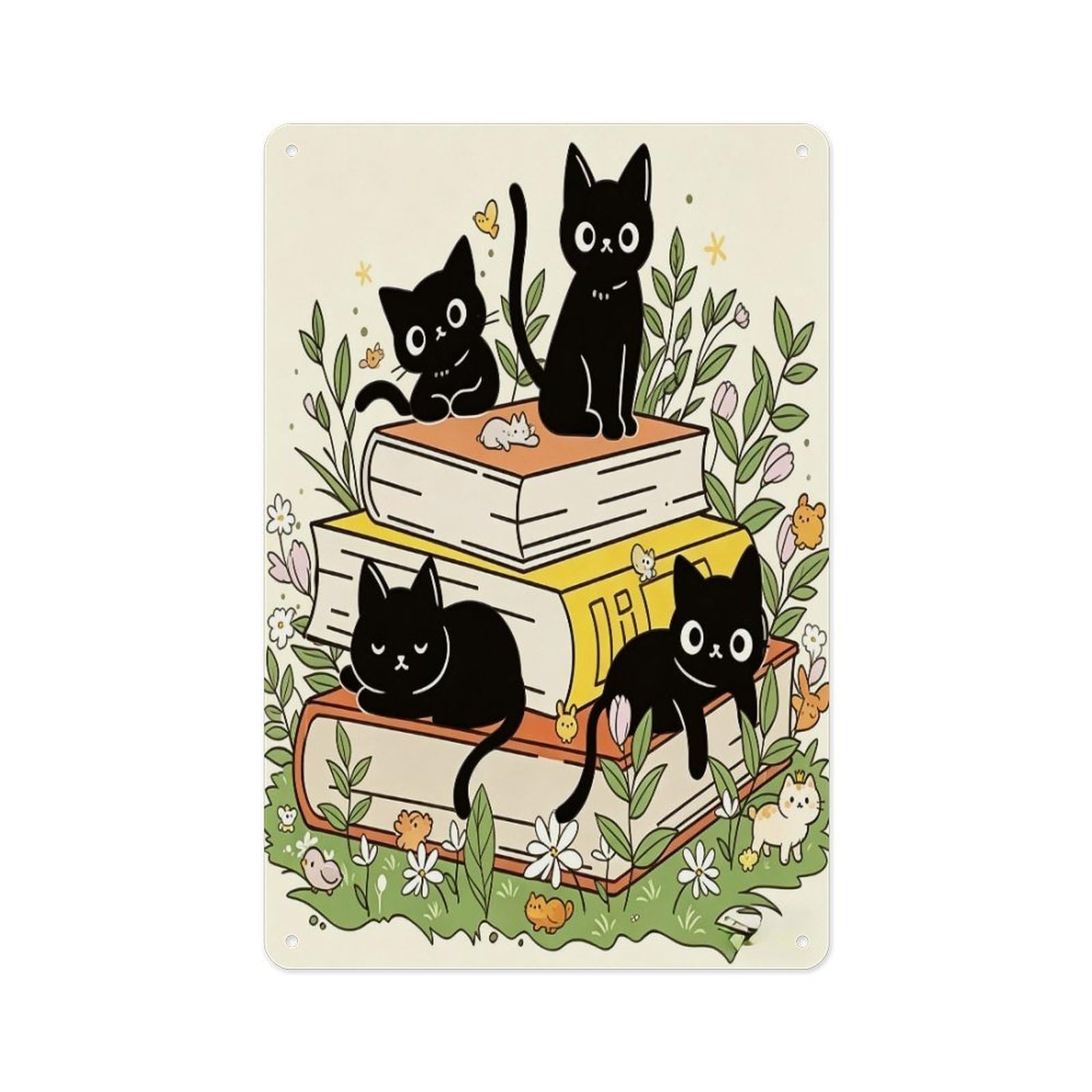 Fekiloot Style Cute Little Black Cat Wall Decor Metal Signs Tin Signs Poster