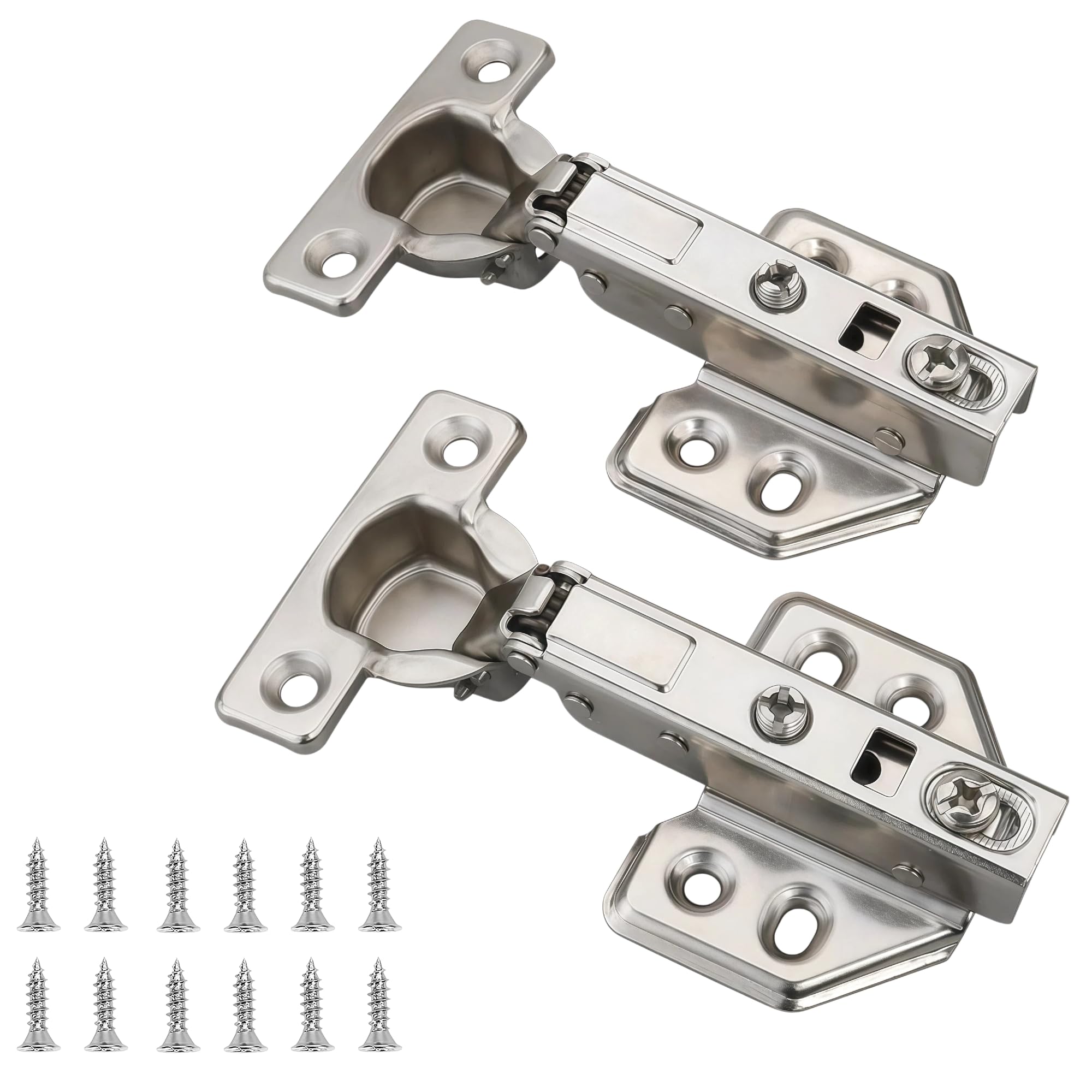 Cerniera a chiusura rallentata per porte sottili, mezza sovrapposizione, cerniera nascosta con viti, finitura in nichel, 26 mm, 10 pezzi