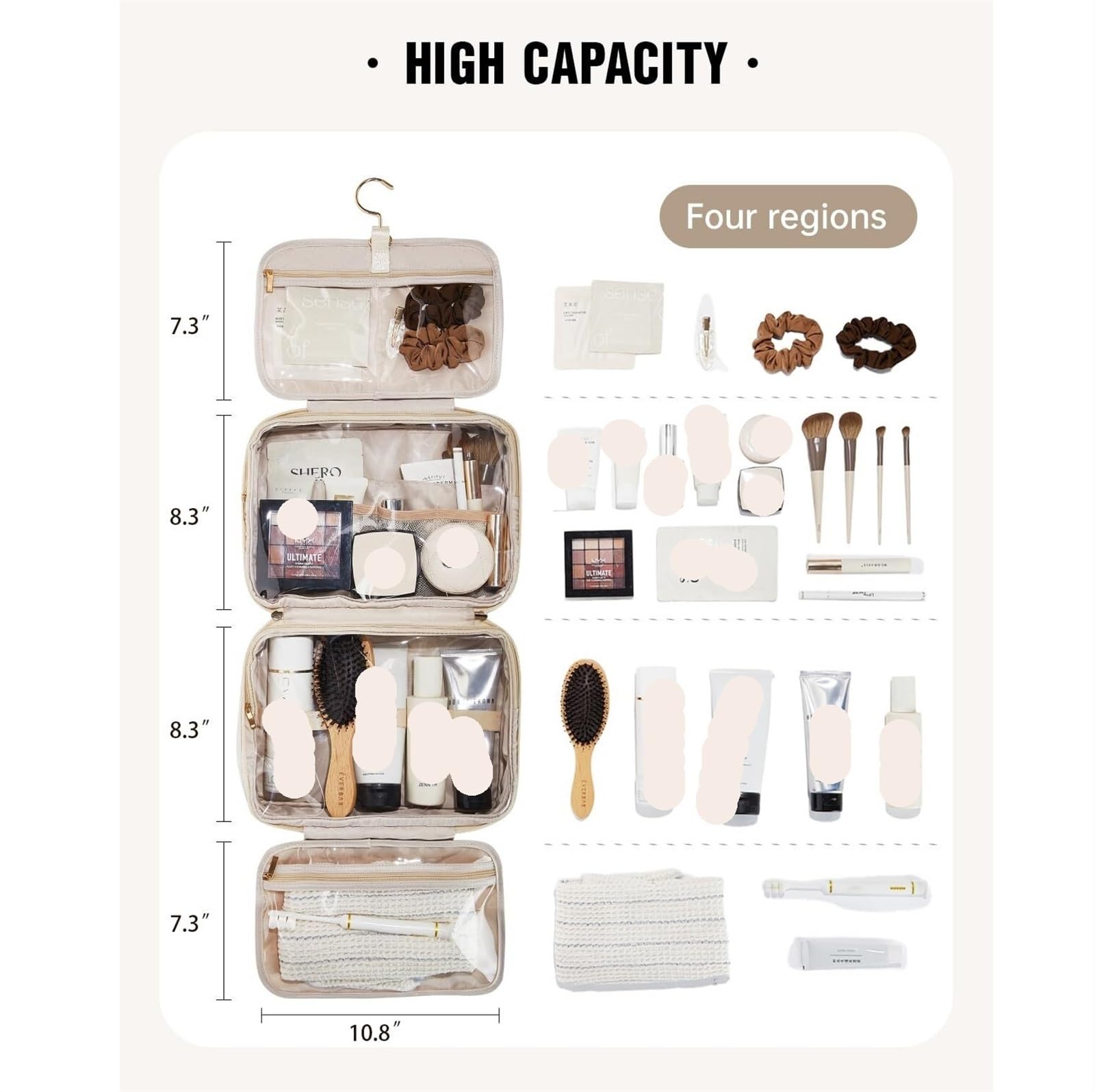 Porta Trucchi Pochette Trucchi Borsa Da Toilette Da Viaggio Borsa Da Toilette Da Donna Impermeabile Da Appendere Borsa Portatile For Cosmetici E Trucco Trousse Trucchi Donna(Beige)