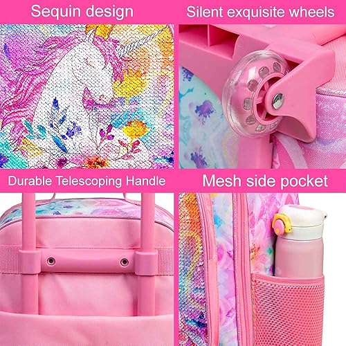 Miniatura 4 de Maleta para niños y niñas, bonita maleta con ruedas giratorias de unicornio, de dinosaurio, para niños pequeños