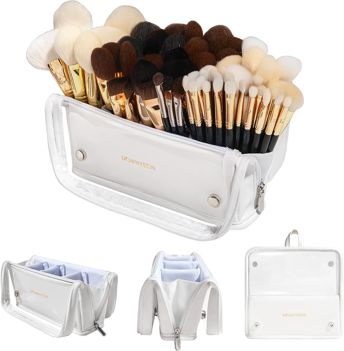 ROWNYEON Bolsa para brochas de maquillaje, soporte para brochas de maquillaje de alta capacidad, bolsa de cosméticos profesional de viaje, bolsa organizadora para artistas, estuche grande para brochas de maquillaje con divisor ajustable (brochas no incluidas)