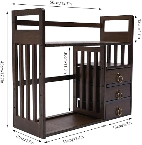 Miniatura 2 de CNCEST Estantería de mesa de bambú, estantería de escritorio de 3 cajones, multifuncional, organizador de almacenamiento de escritorio, estantería