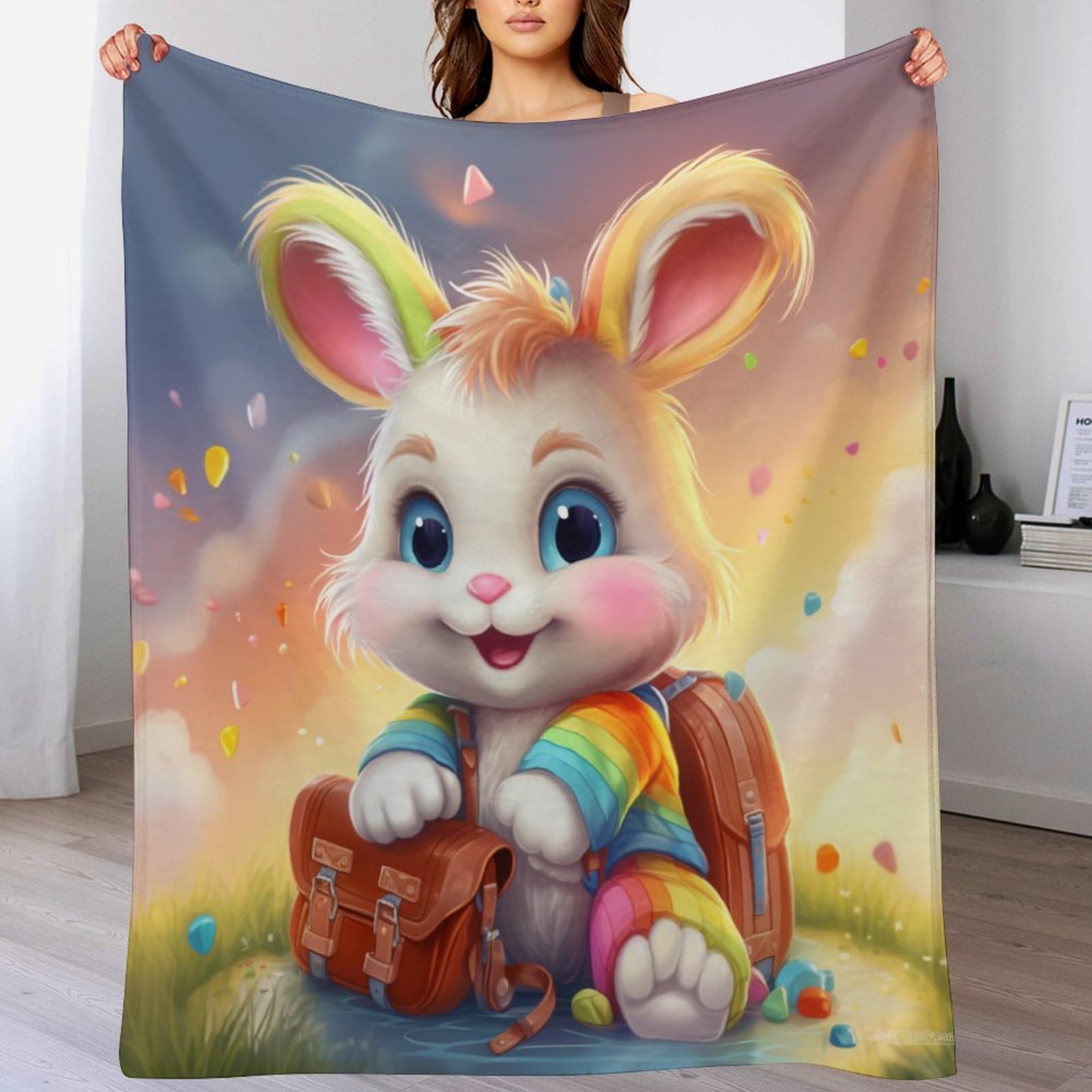 Couverture polaire lapin plaid doux et chaud jeté de canapé en flannel polyester 140x180