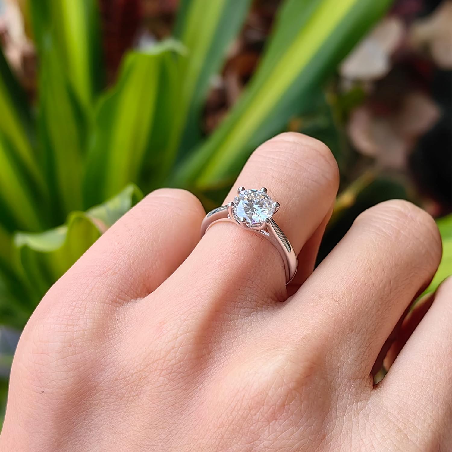 DovEggs Moissanite Engagement Ring for Women 1-3 Carat Brilliant Round F-G-H Color Heart Arrows Cut Moissanite Lab Created Diamond Solitaire Wedding Rings Sterling Silver with 18K White Gold Plated