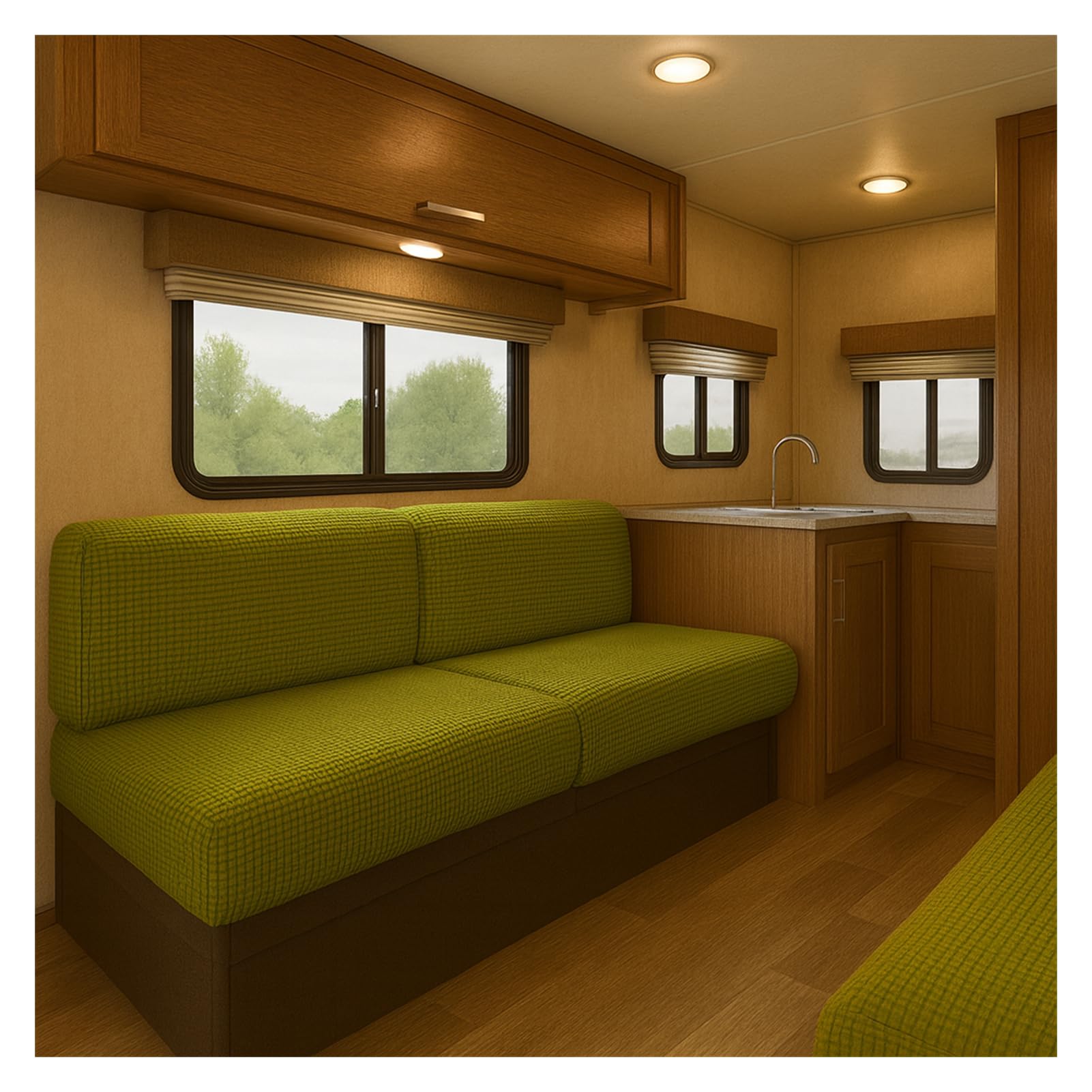 HonunGron RV Cushion Cover Stretch Jacquard – Non-Slip Camper Seat Cover with 2 Elastic Straps, Caravan Sofa Bench Slipcover for Motorhome Dinette Couch (Beangreen,W 230-280 cm, D 50-65 cm)