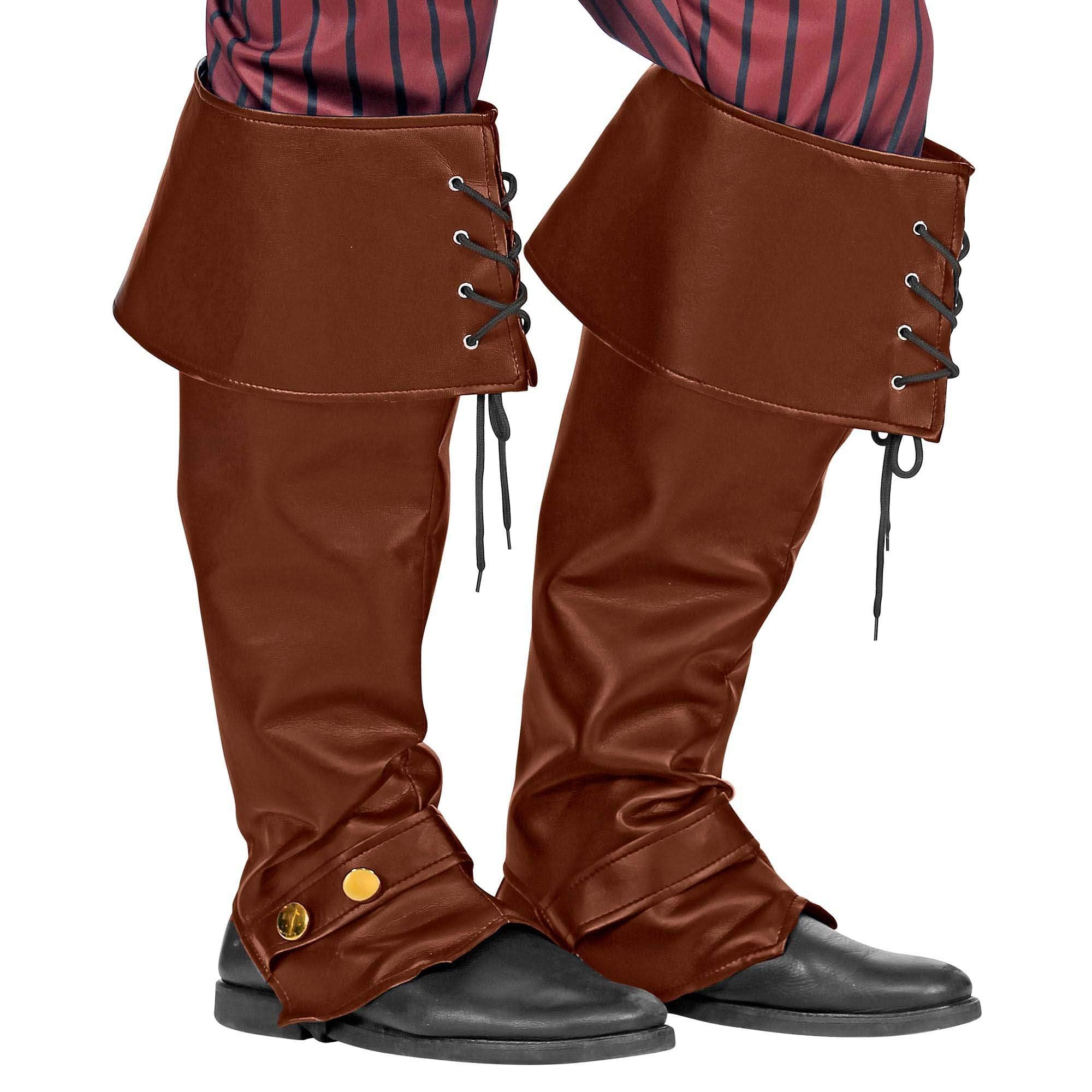 Widmann 09816 - Pair of Faux Leather Boot Covers, Unisex Adult, Pirate, Musketeer, Knight, Middle Ages, Carnival, Brown Color