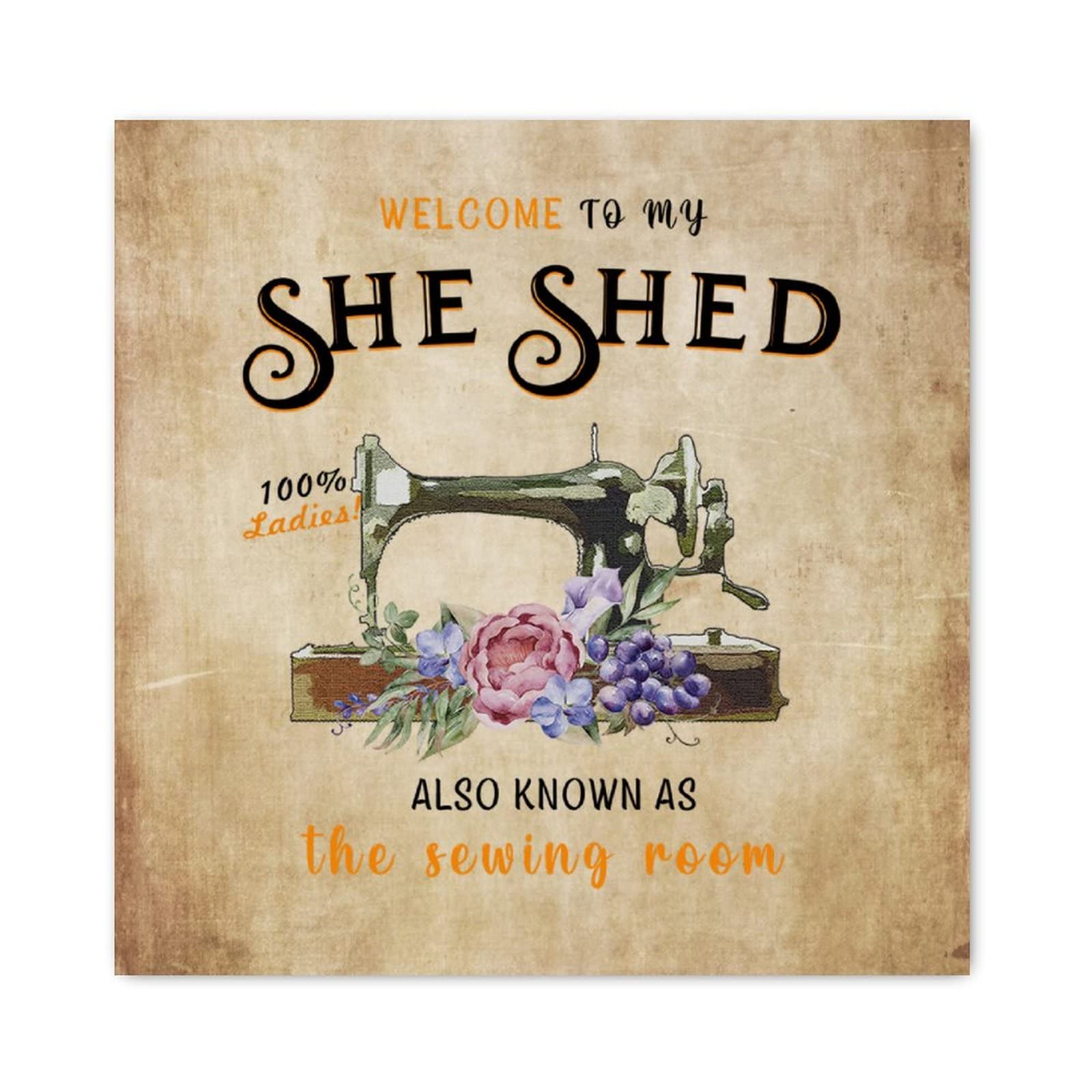 Panneau en bois Welcome pour deco atelier couture couture et she shed fleuri 40cm