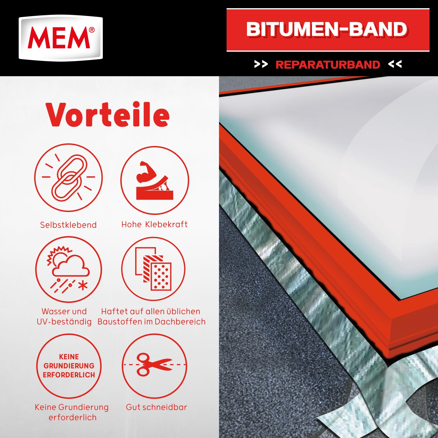 MEM Ruban adhésif bitume résistant aux UV - 1,5 mm d'épaisseur - 7,5 cm x 10 m - Cuivre