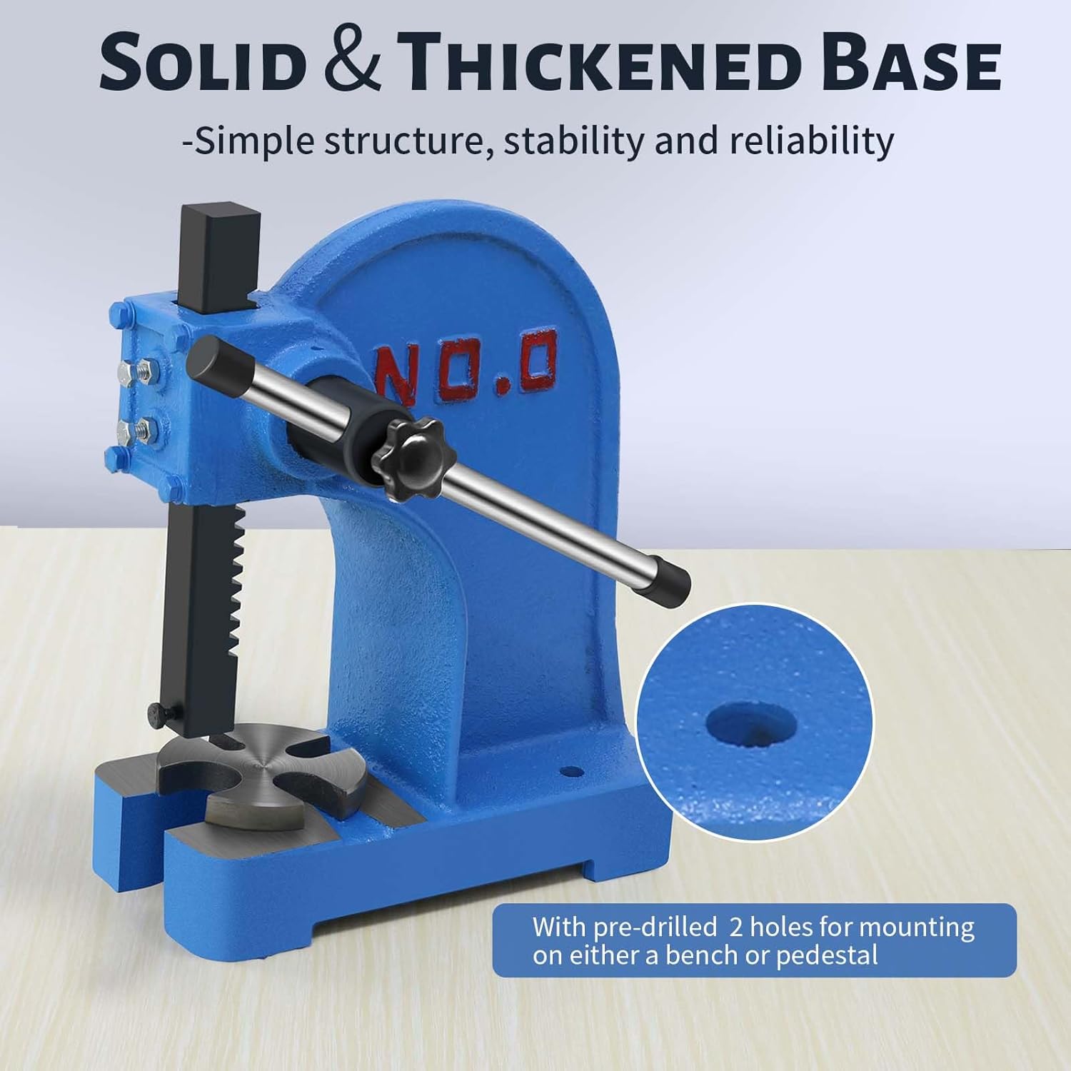 Close-up of the solid base with pre-drilled mounting holes