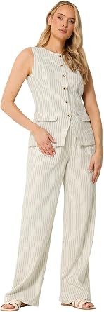 Long Tall Sally LTS Tall Womens Pinstripe Wide Leg Pants Ivory