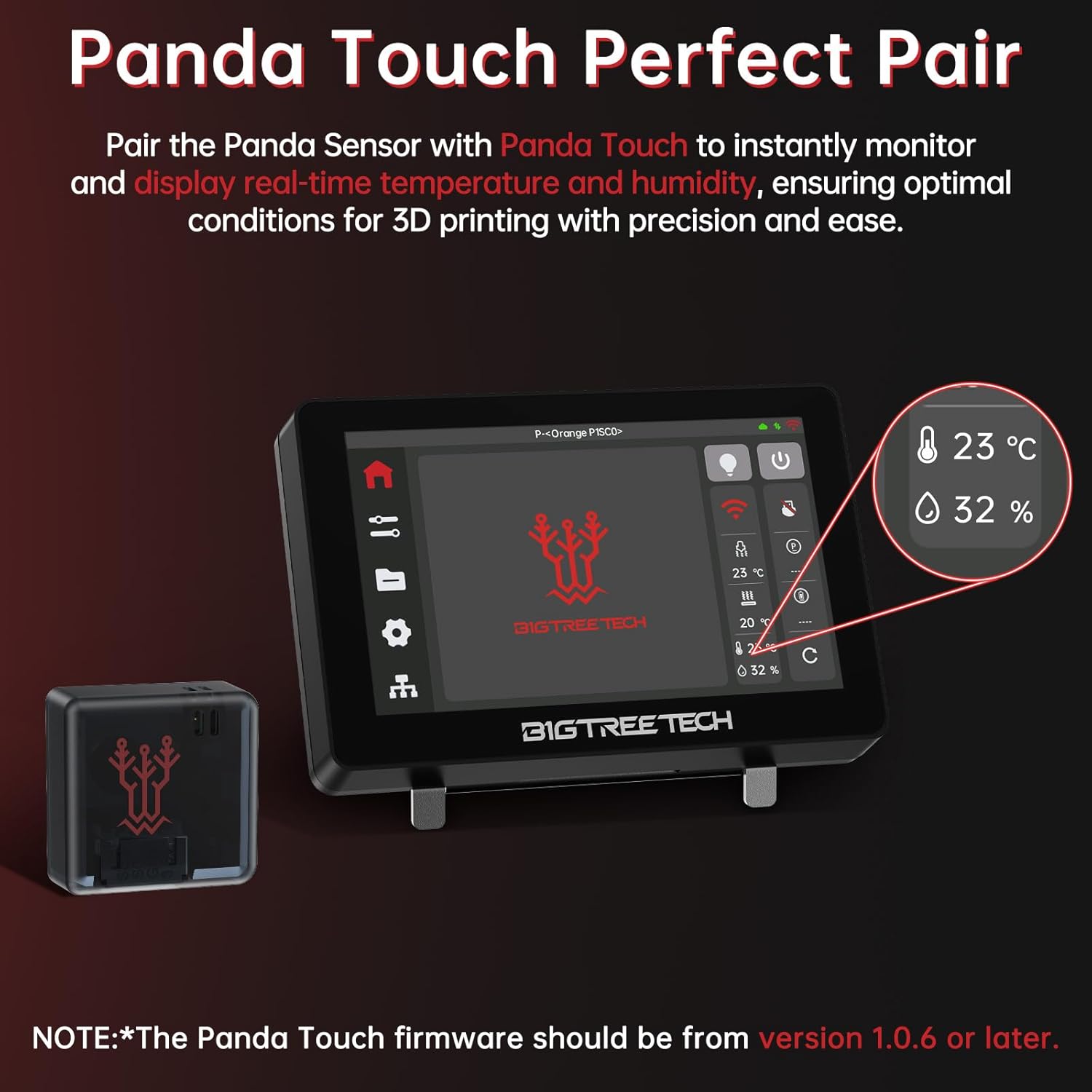 BIGTREETECH Panda Touch Screen Kit + Panda Sense 3D Printer Temperature Humidity Sensor Compatible with Bambu-Lab P1P P1S X1C X1E A1 Mini 3D Printers