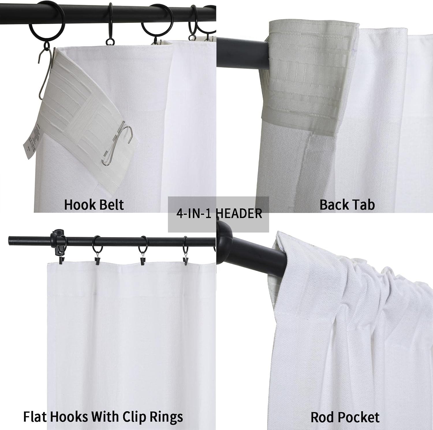 ChadMade 100% Cotton Duck 102 Inches LongDrape Light Filtering, 1 Panel 50 x 102 Inches White Curtain Plain Weave, Hook Belt Rod Pocket Back Tab Curtain Panel, Unlined, BOZI Collection