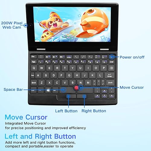 Miniatura 2 de Mini portátil ultraligero con pantalla táctil de 7 pulgadas, 12 GB DDR4, Intel Celeron J4105 (hasta 2.5 GHz), Windows 11Pro, WiFi, USB3.0, MiniHDMI,