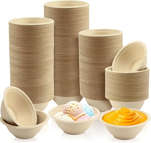 Miniatura 14 de LeonBach Paquete de 200 Tazones de Papel de Caña de Azúcar Natural de 2 oz, Tazones de Papel Compostables para Condimentos Aperitivos Muestras