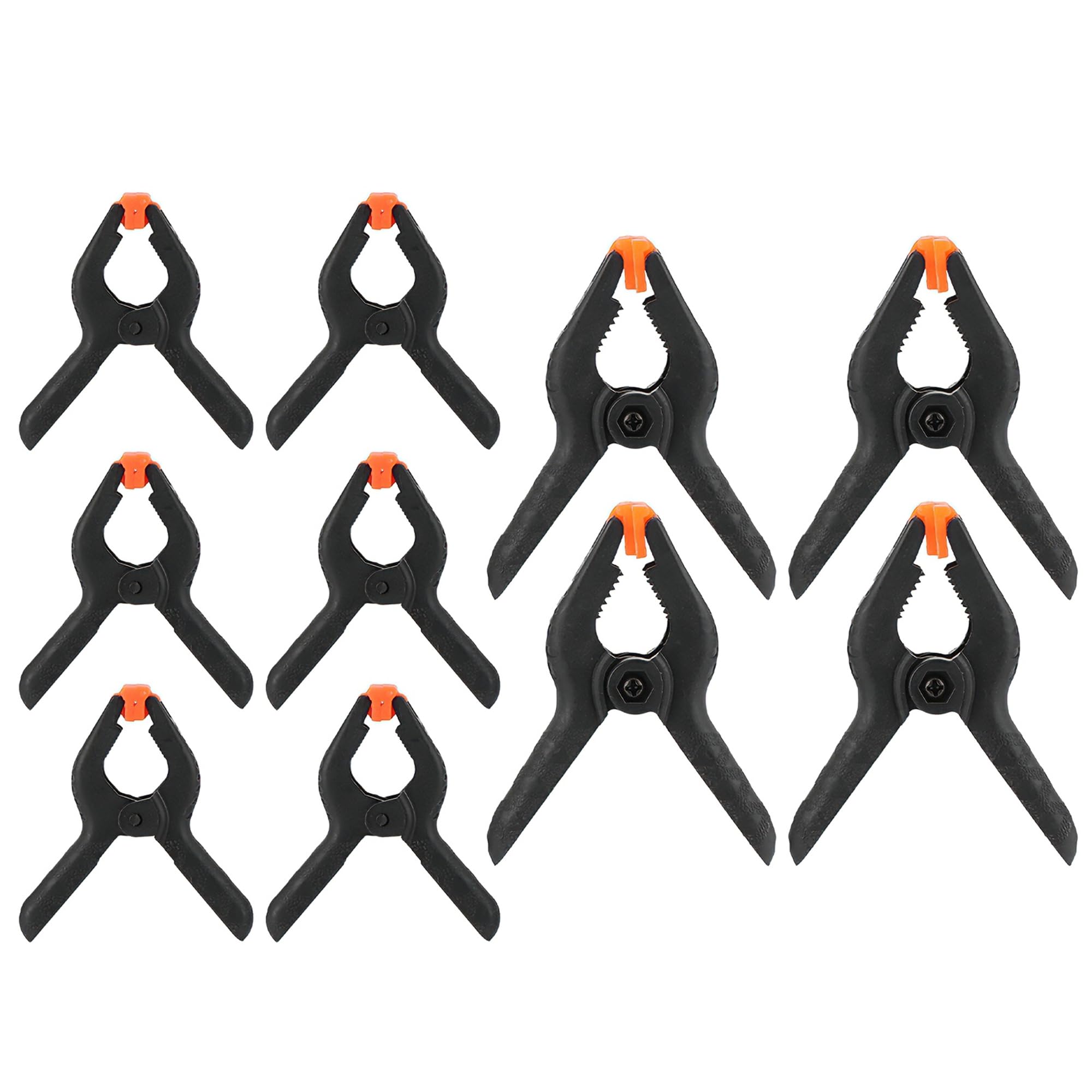 10-Piece Heavy Duty Spring Clamps Set, Nylon Woodworking Clamps with Adjustable Orange Jaw Pads, Multi-Size Assorted Grip Clips for Photography