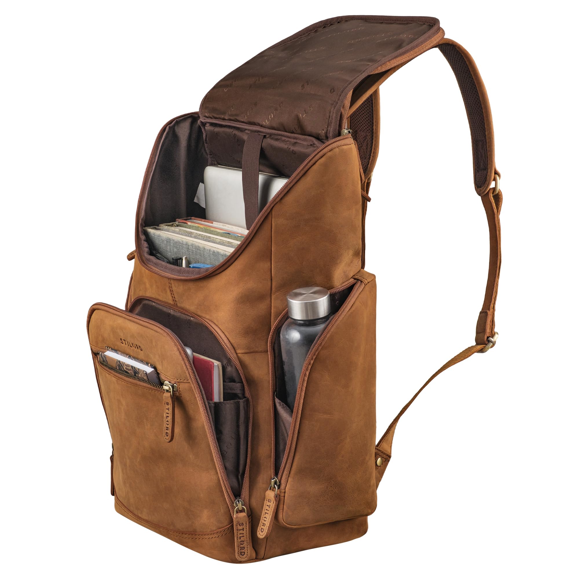 STILORD 'Reggie' XL Mochila Hombres Portatil 15-17 Pulgadas Cuero Hombre Macuto Transpirable Grande Bolso Bandolera Piel Vintage para Maleta y Viaje