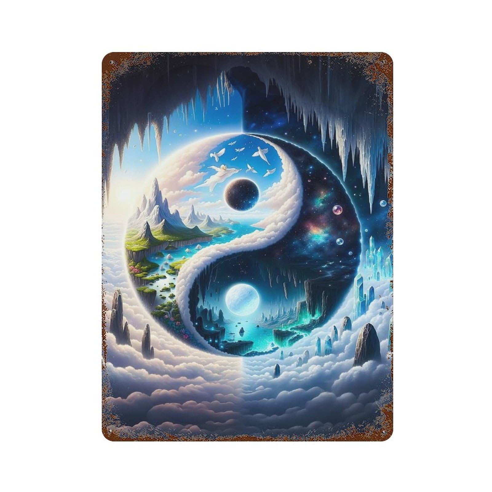 Iceland Yin And Yang Distressed Metal Wall Sign 15.7"x11.8", Ideal for Cafe, Home Bar And Lounge Decor