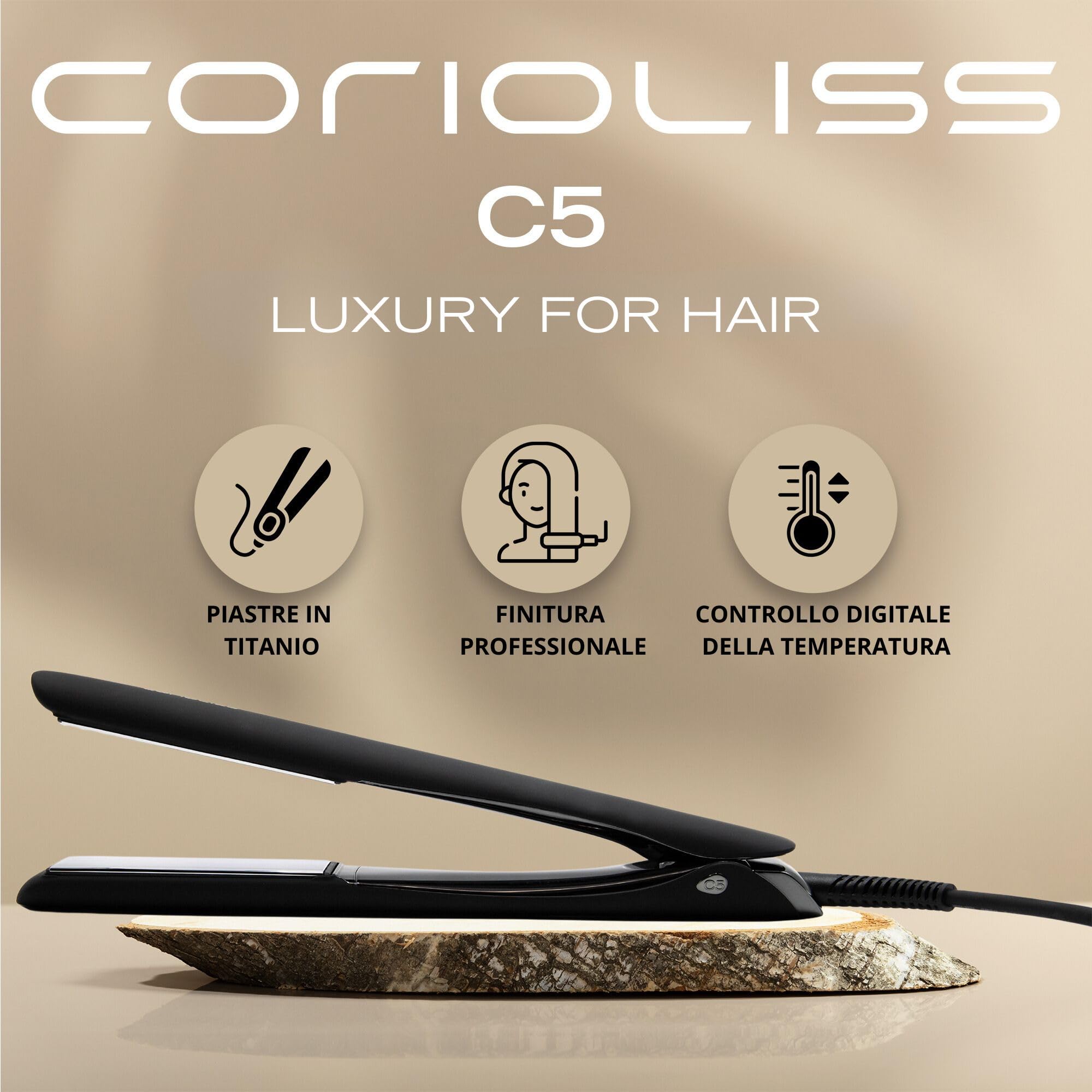 Corioliss C5 | Piastra per Capelli Professionale | Piastre in Titanio | Perfetta per Lisciare e Fare Onde | Fino a 235°C Black Chrome