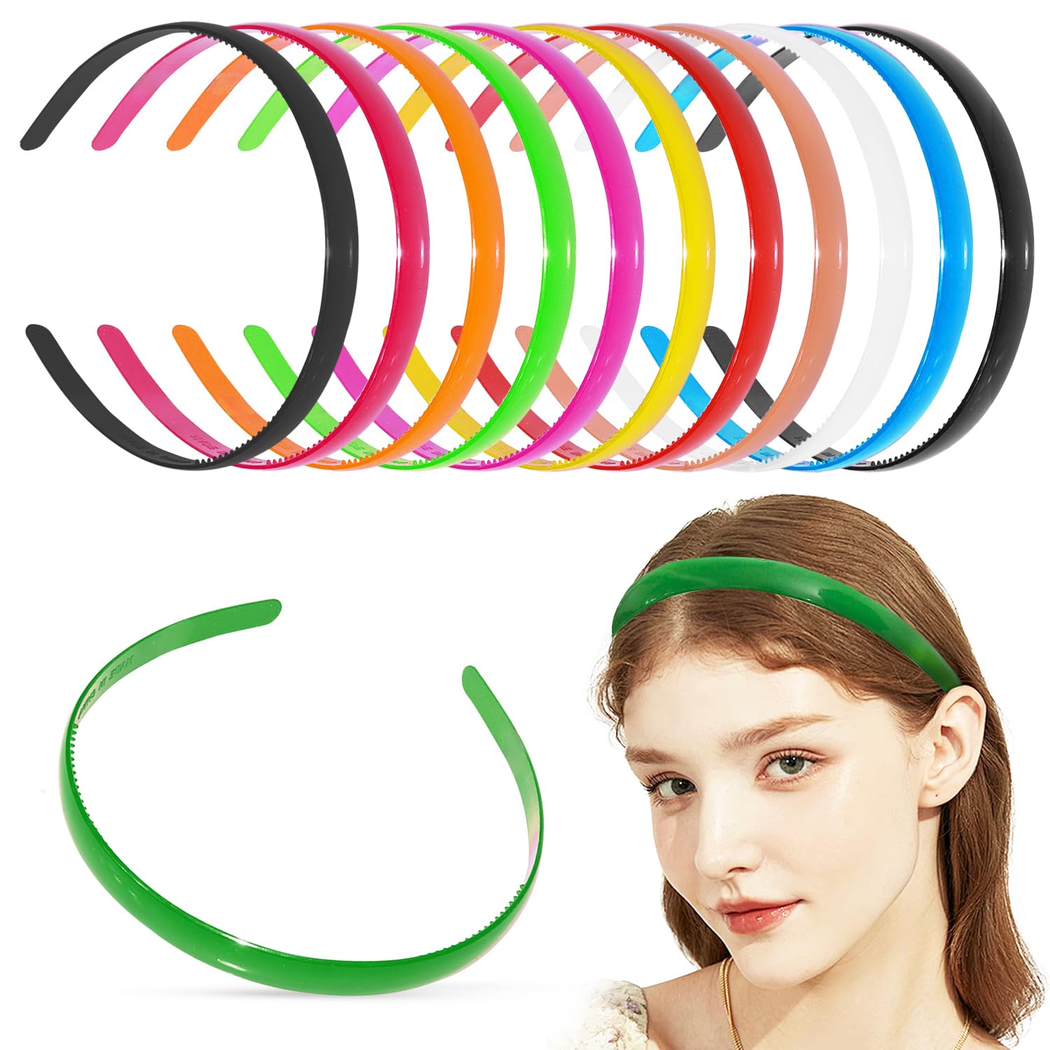 Fancy Plastic Mix Headbands Skinny DIY Hair Bands Comb Teeth Plastic Bands Wide Hair Accessories For Girls and Women (Multicolor-4, Skinny Plastic Hairband)-image-5