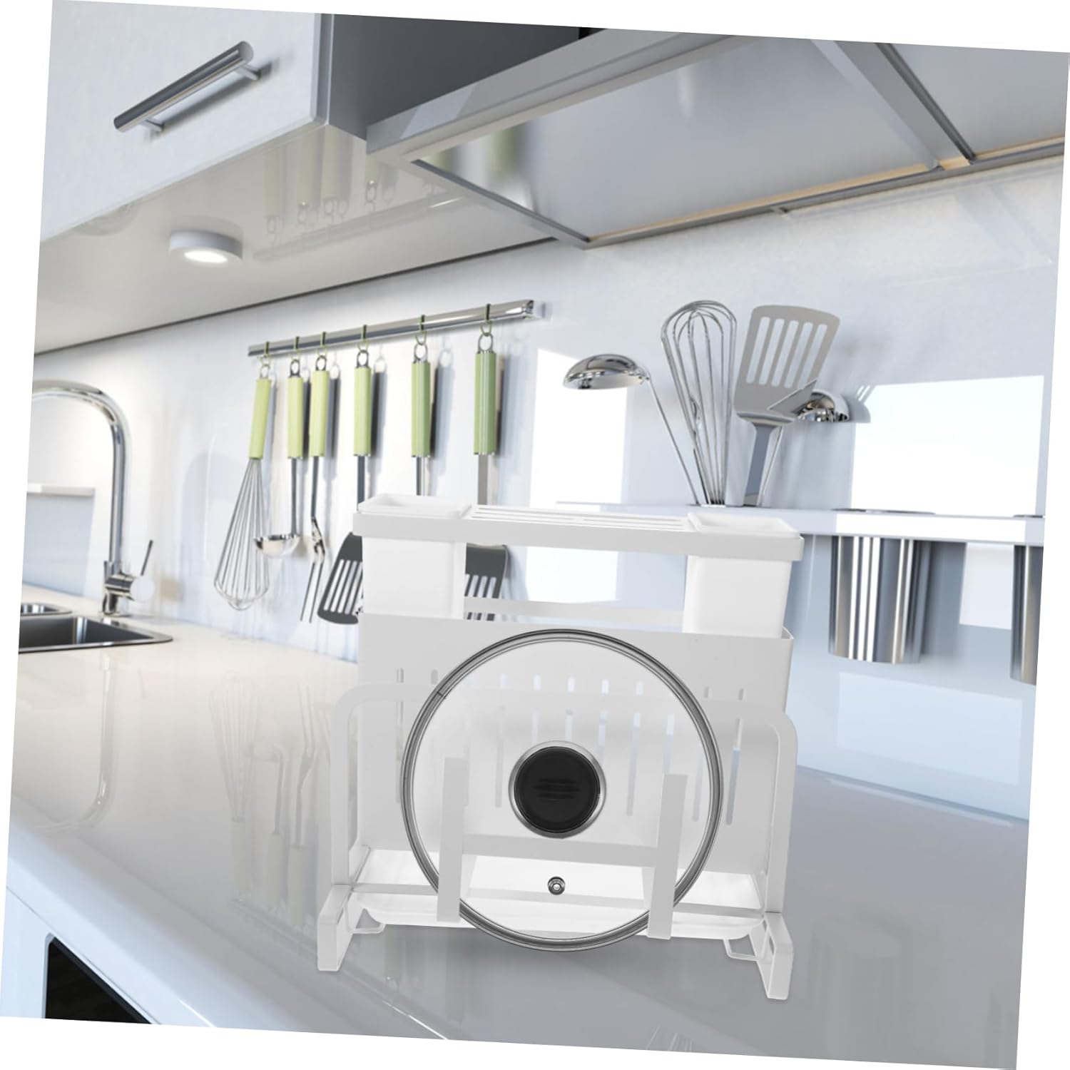 STOBAZA Multi-Functional Kitchen Storage Rack for Cutlery Chopping Board and Pot Lid Food-Grade Plastic Easy to Organize Kitchen Utensils for Home Use