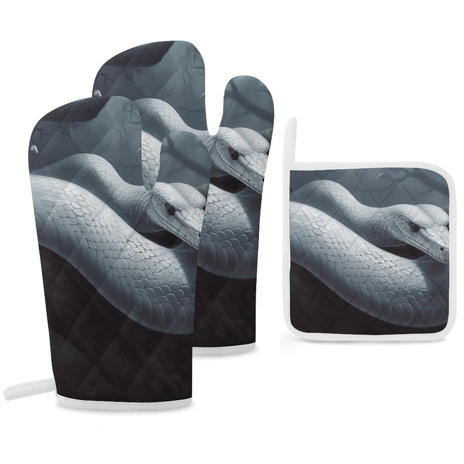 Gants de cuisine anti-brûlure et maniques serpent blanc pour four