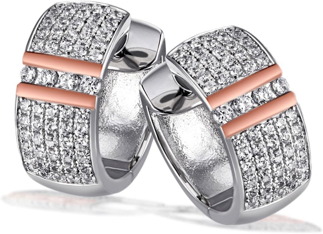 Goldmaid Women's 925 Sterling Silver Cubic Zirconia Rose Gold Plated Hoop Earrings