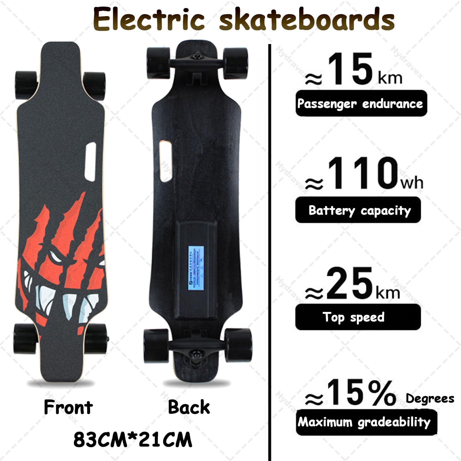 Elektryczna deskorolka z pilotem, kompletna deskorolka Cruiser Longboard dla dorosłych, łatwa w transporcie, łatwa w transporcie, z uchwytem, ​​zasięg 15 km, silniki w piaście 350 W C