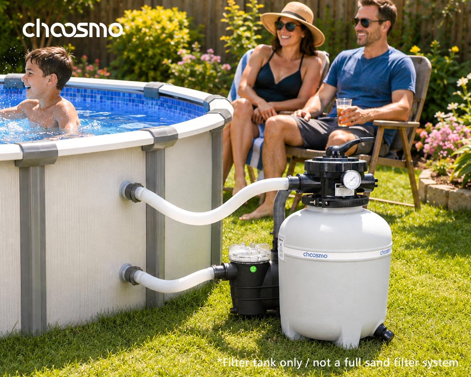 Kit di ricambio per serbatoio filtro a sabbia per piscina da 35,6 cm con valvola multi-porta a 6 vie e adattatori per tubo flessibile da 1,25/3,8 cm per sistemi di filtraggio a sabbia