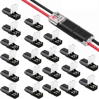 Double-Wire Plug-in Connector with Locking Buckle - Pluggable LED Wire Connectors, 2 Pin 2 Way Electrical Wire Connector, AWG 18-22, No Wire-Stripping Required 20Pcs