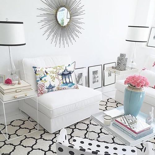 Vista 553 de ArogGeld Chinoiserie - Fundas de almohada escénicas asiáticas, estilo asiático, funda de almohada azul y verde Kelly, funda de cojín para decoración