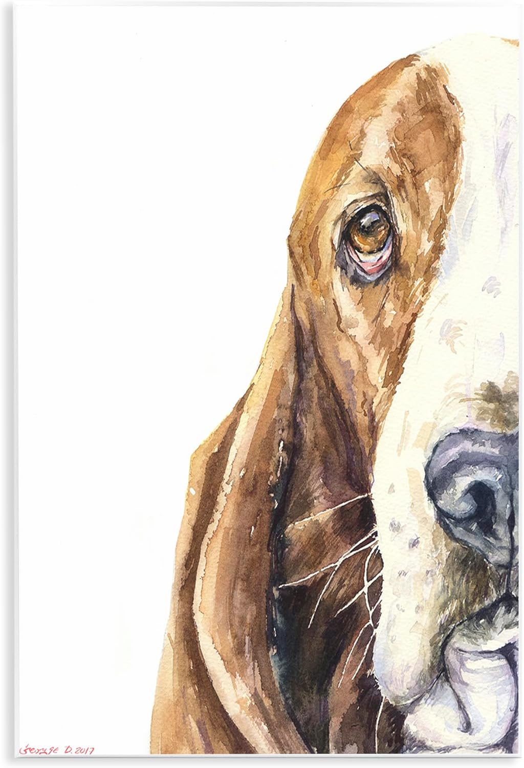 Stupell Industries Cute Large Dog Head Basset Hound Pet Animal Watercolor Painting Wall Plaque, 12 x 18, Multi-Color