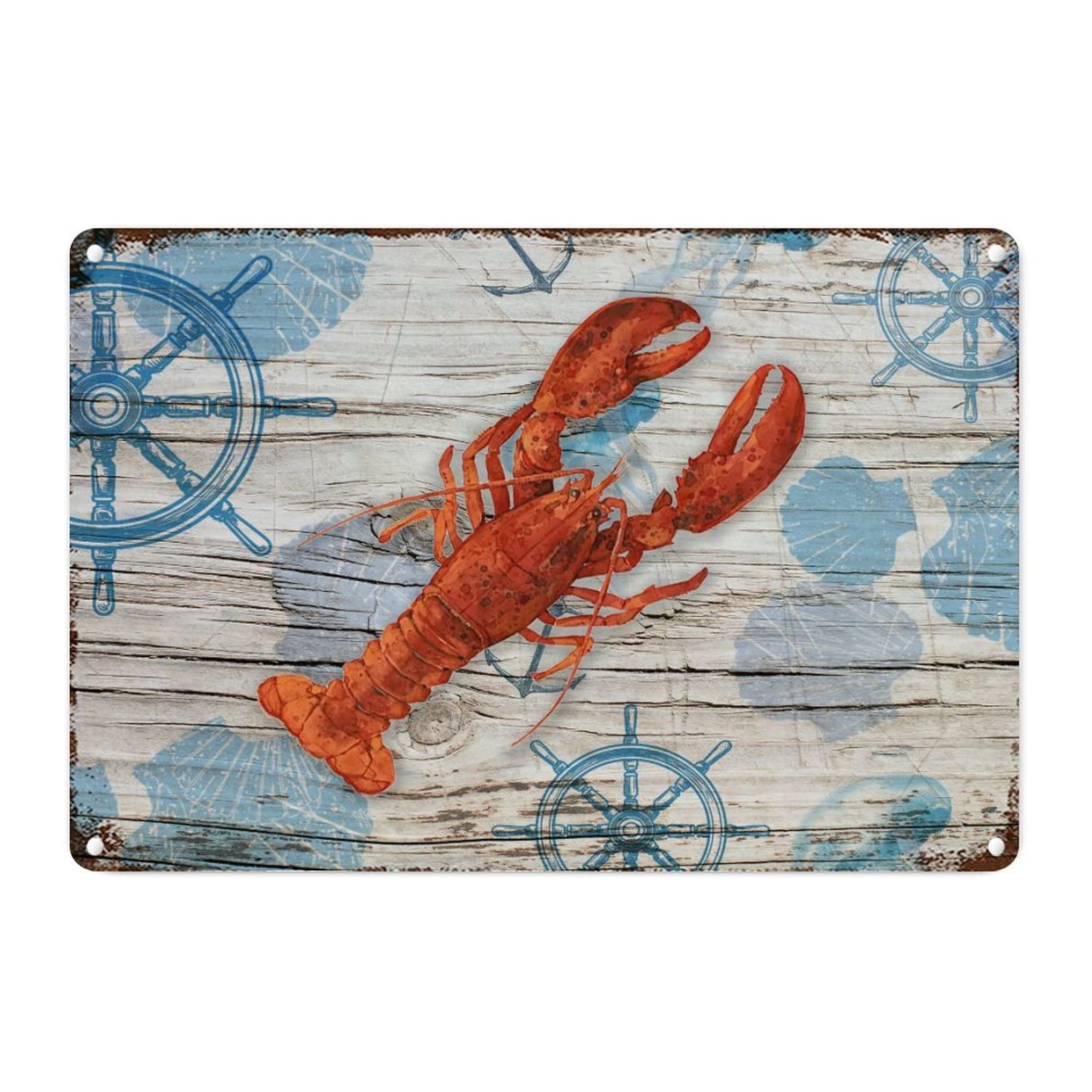 Panneau mural métal rétro animal homard déco plage conque vintage