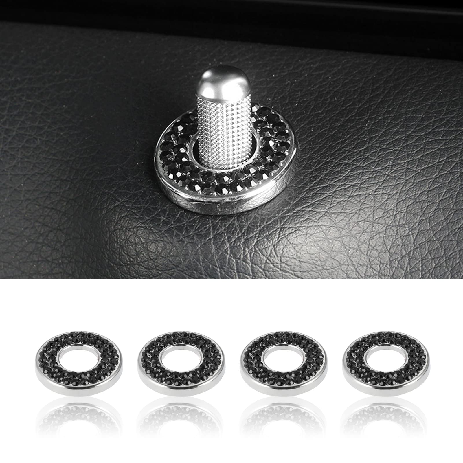 4 Pack Bling Car Inner Door Lock Pull Cover, Rhinestones Pull Rod Bolt Car Door Lock Decals, Fit for Mercedes Benz C Class E Class GLS GLA CLA GLE (Black)